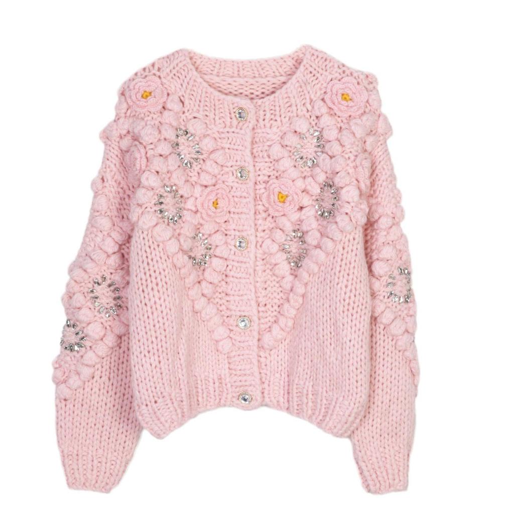 Hand-Crocheted Diamond Knit Women's Slimming Wool Cardigan - Soft, Gentle, Thick, and Stylish