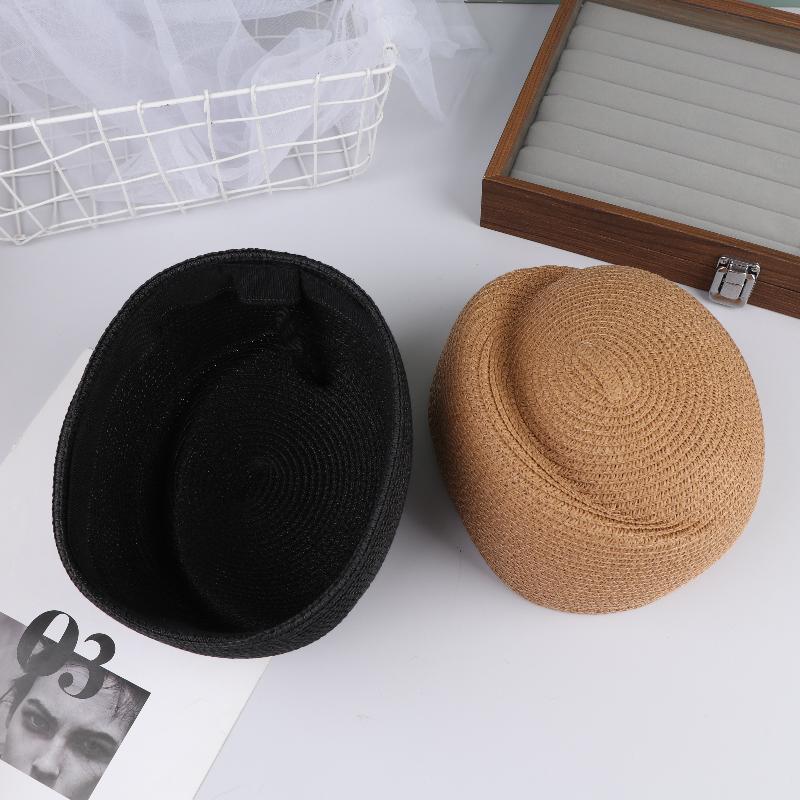Ladies Solid Color Straw Beret Hat Summer Sun Cap Hostess Pillbox Hat For Women Retro Versatile Casual Painter Hat