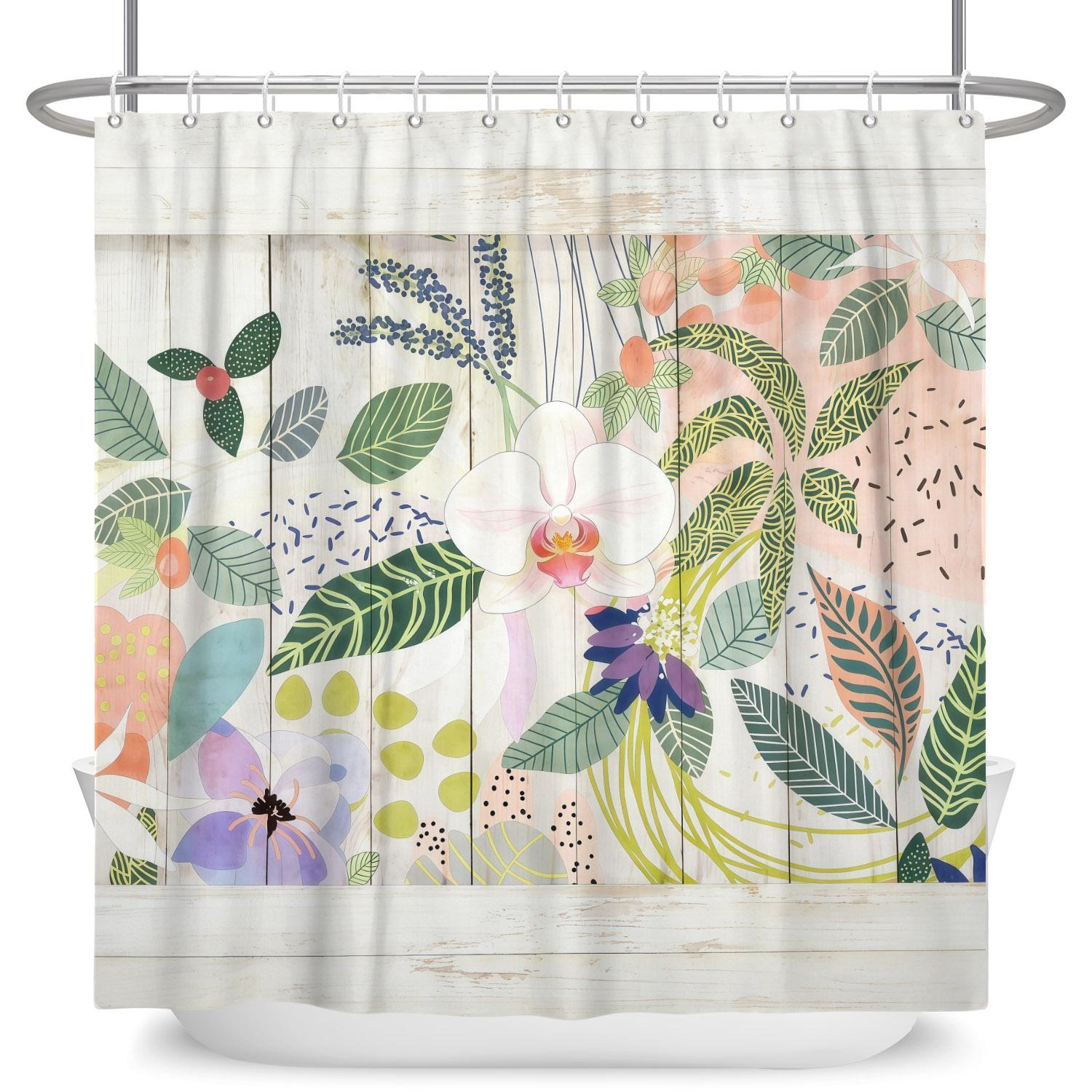 

Minimalism Shower Curtain Waterproof Bath Curtain For Bathroom Decorations Watercolor Leaf Floral Design Polyester With Hooks W90cm x H180cm