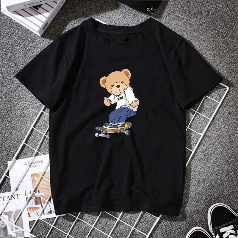 2023 Creative Teddy Robot Print Tshirt Cool Robotic Graphic Streetwear Women Men Casual Oversized Tee Hip Hop Grunge Tee Custom