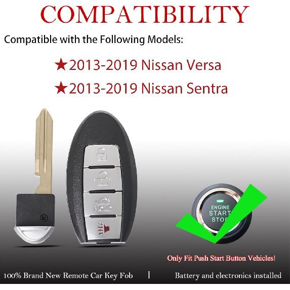 MechanMagic Smart Key Fob Remote Replacement Fits for Nissan Sentra Versa 2013 2014 2015 2016 2017 2018  Keyless Entry Remote Control CWTWB1U840