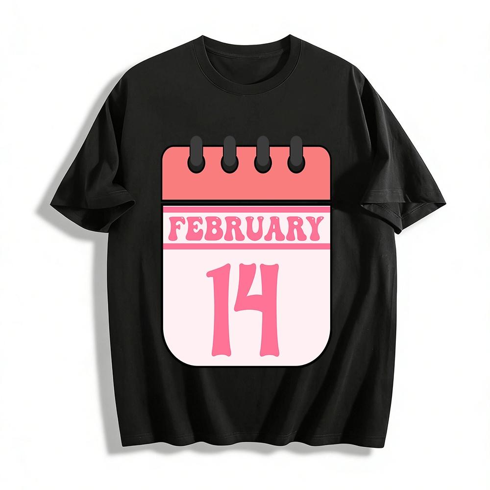

February 14 Valentine s Day Calendar Print Casual Couple Top Pure cotton T-shirt XXS