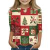 Christmas Day Print Tops For Youth Girls 5-16 Years Round Neck 3/4 Sleeves T-Shirts Trendy Tops Outfit Tees
