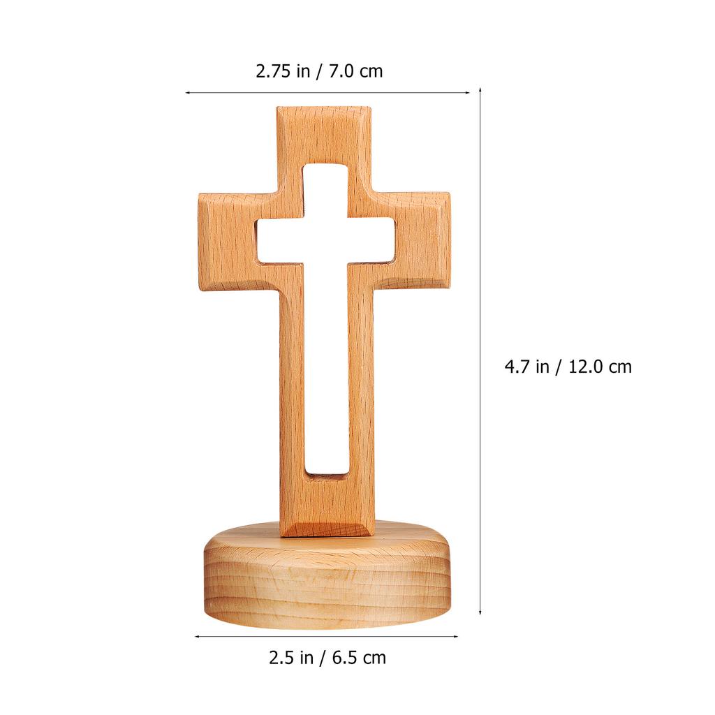 Wooden Cross Ornament Hollow Design Natural Color Standing Wood Cross for Home Church Decoration Religious Gift