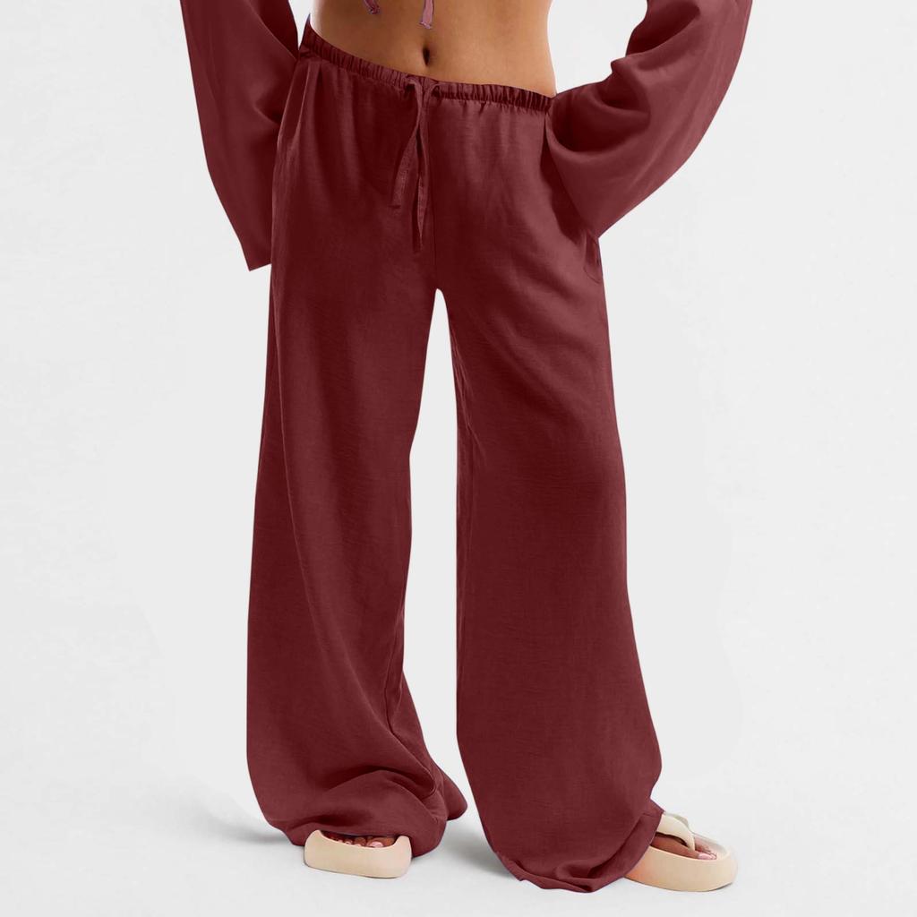 Women's Cotton And Linen Trousers Summer Loose Casual Wide Leg Pants High Waist Casual Color Trousers