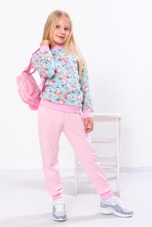 

Набір дитячого одягу для дівчинки – світшот з принтом та однотонні штани, м який трикотаж, на будь-який сезон, 6063-055-5 HC 104 барбі рожевий колір