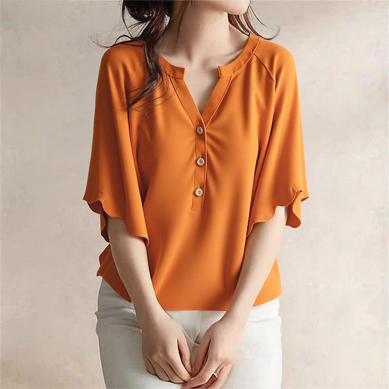 ZANZEA Women Casual Round Neck Solid Color Loose Half Sleeve Blouse