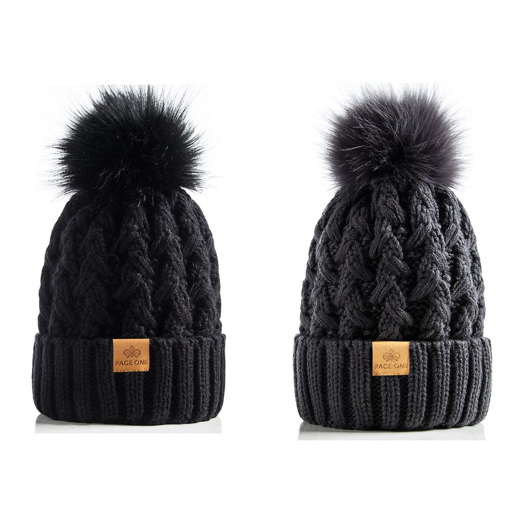 Women's Winter Warm and Thick Knitted Hat, with Fleece Lining Inside, Two-piece Set