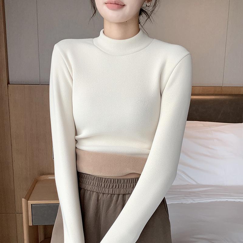 Women Thick Fleece Lined Half Turtleneck Thermal Inner Bottoming Top