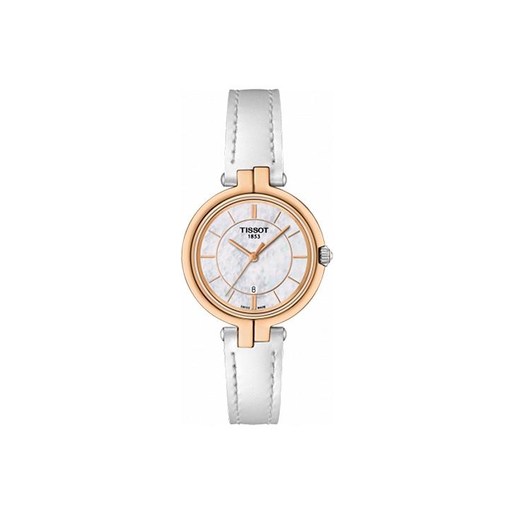 TISSOT  S&eacute;rie Flamingo Mouvement Quartz Minimaliste R&eacute;tro Montre Montres Femmes Nacre Acier Cuir T094.210.26.111.01 Regular Watch Box,White Strap