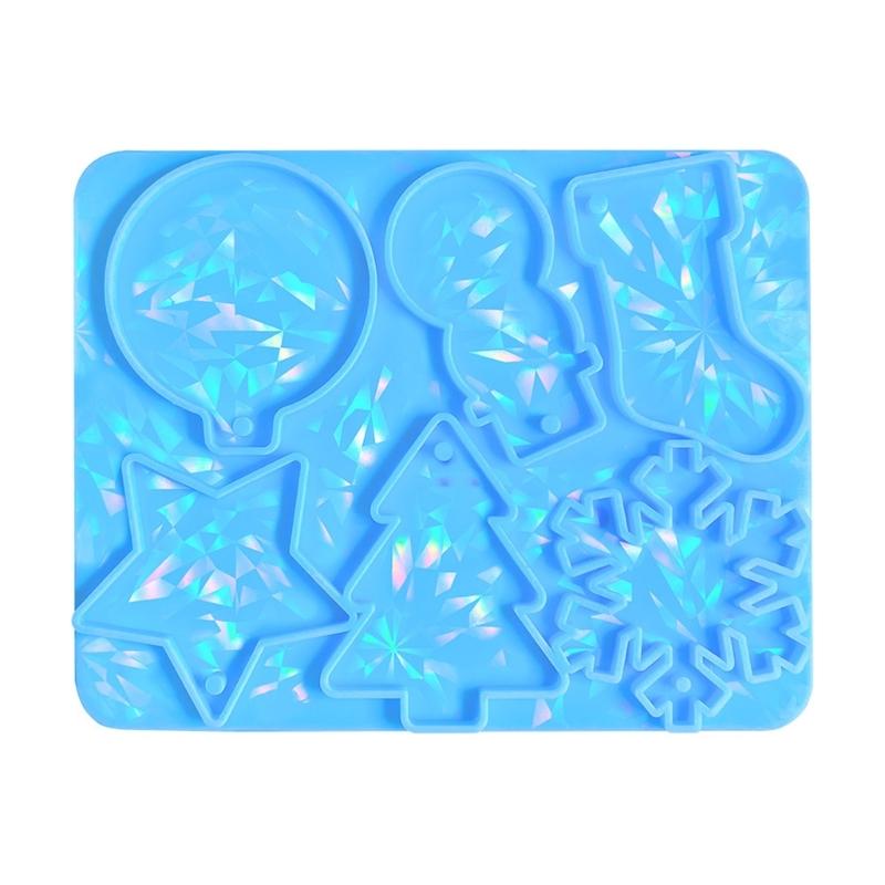 Holographic Christmas Silicone Mold for DIY Ornaments Snowman Resin Mold Christmas Tree Snowflake Pendant Epoxy Molds