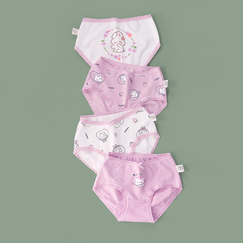 Girls' A-Class Pure Cotton Cartoon Briefs - Korean Style Antibacterial Underwear for Medium and Large Children