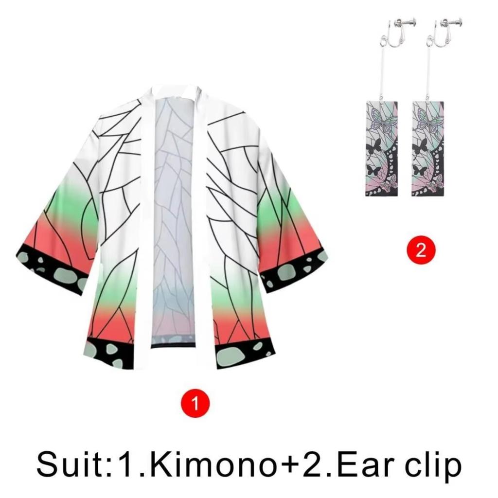 Japanese Anime Men Green Black Checkered Tanjiro Kamado Cosplay Kimono Women Acrylic Ear Clip Accessory Suit Nezuko Kamado Coat