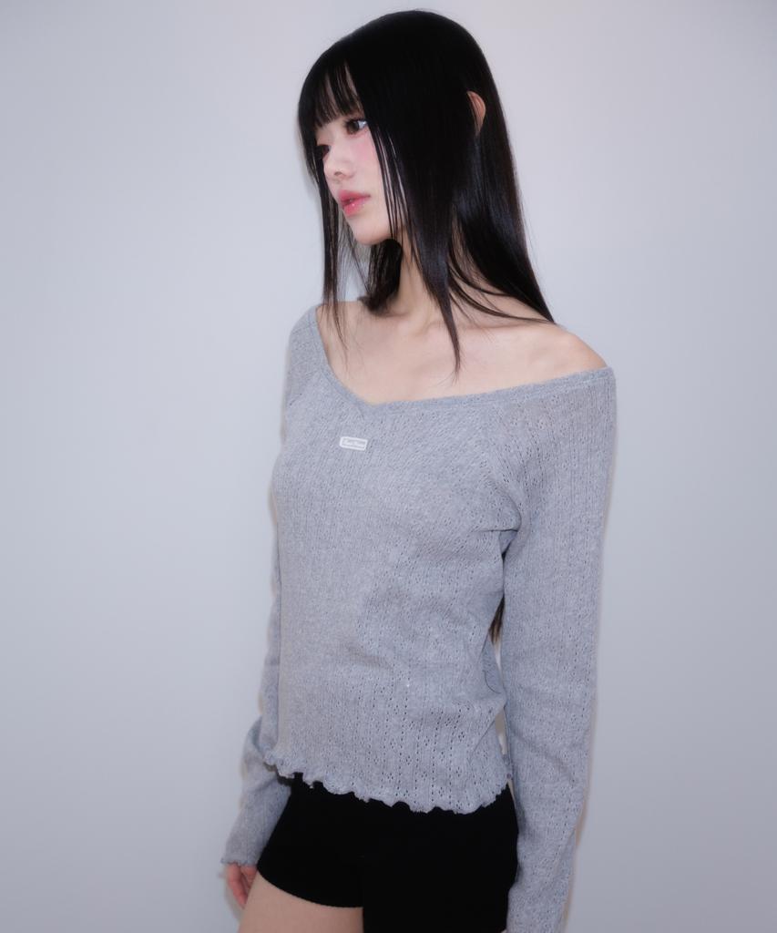 ROSEFRANTZ Lace Label V-Neck Long Sleeve [Gray]