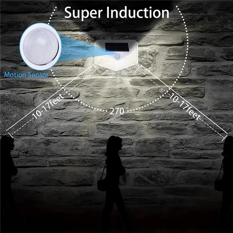 Solar Light Outdoor 100 LED Wall Lamp PIR Motion Sensor Lamp Waterproof Stairs Lights for Courtyard Garden Street Decoration