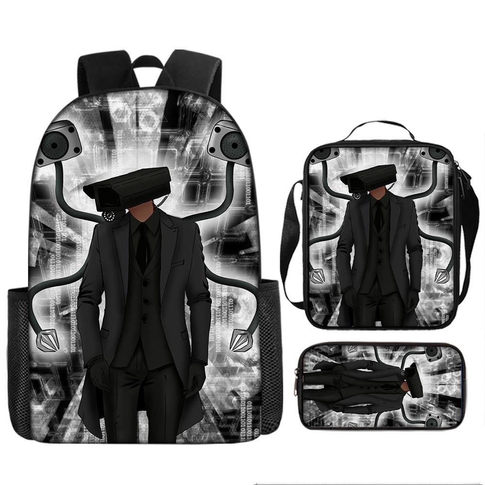 Luxe Nieuwigheid Bijzonder Cool Skibidi Toilet 3D Print 3 stuks/Set leerling Schooltassen Laptop Dagrugzak Rugzak Lunchtas Etui