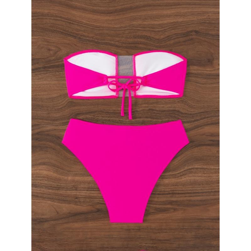 Sexy Solid Color High Waisted Two Piece Bikini Swimwear For Women