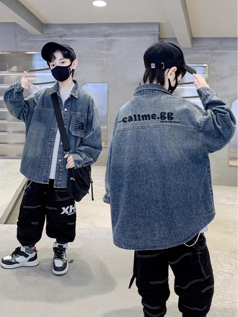 

2025 Boys Fashion Denim Shirt Jacket - Spring/Autumn Style for Mid and Big Kids 120 cm синий
