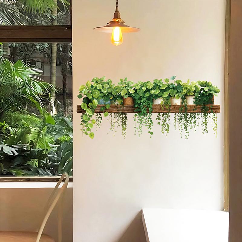 Pegatina de Pared de Planta Verde Colgante Realista con Adhesivo Autoadhesivo Perfecta para Cocina Sala de Estar Dormitorio Decoración de Pared del Hogar