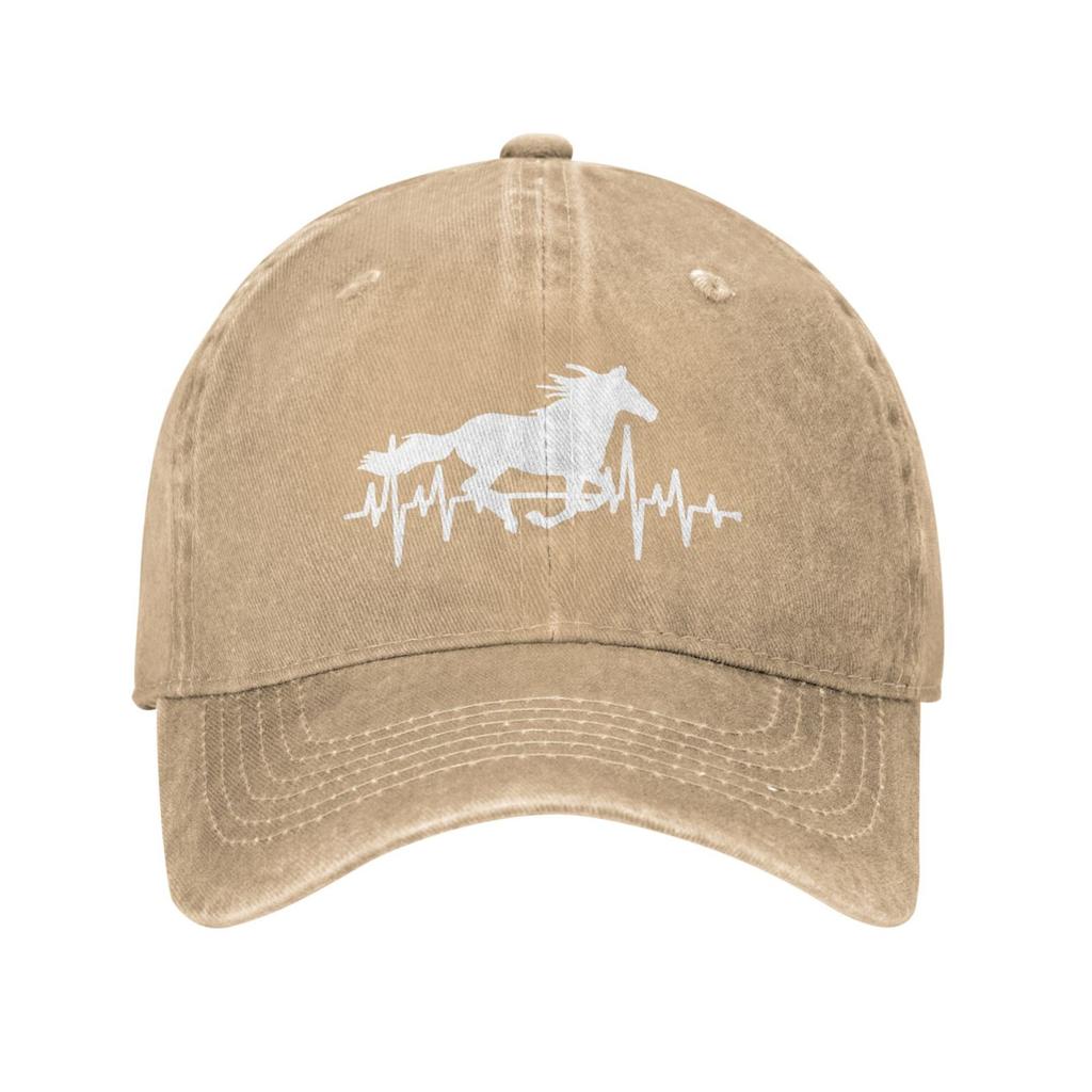 Women’s Horse Heartbeat Hat, Adjustable Vintage Washed Baseball Cap for Dad and Mom