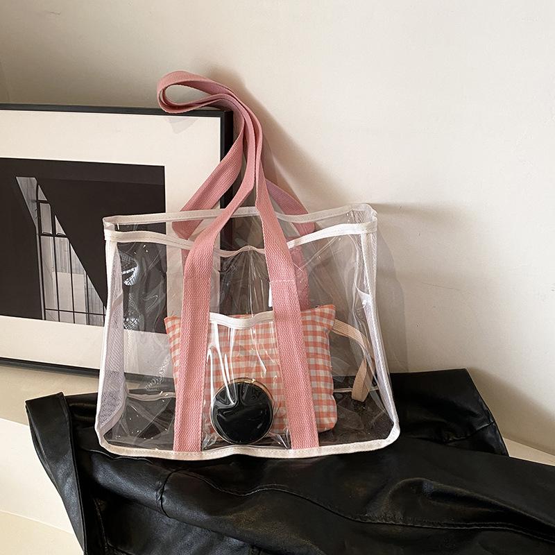Pvc Transparent Handbag Tote Bag Women Summer Beach Clear Tote Bag Travel Storage Bags Portable Waterproof Carry Bag