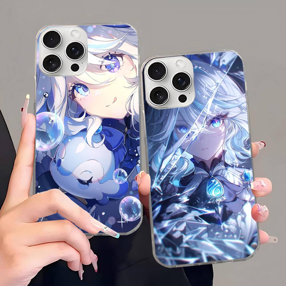 Genshin Impact Furina Phone Case For iphone 17 16 15 14 13 12 11 Pro Max Plus Silver Laser Satin Aurora