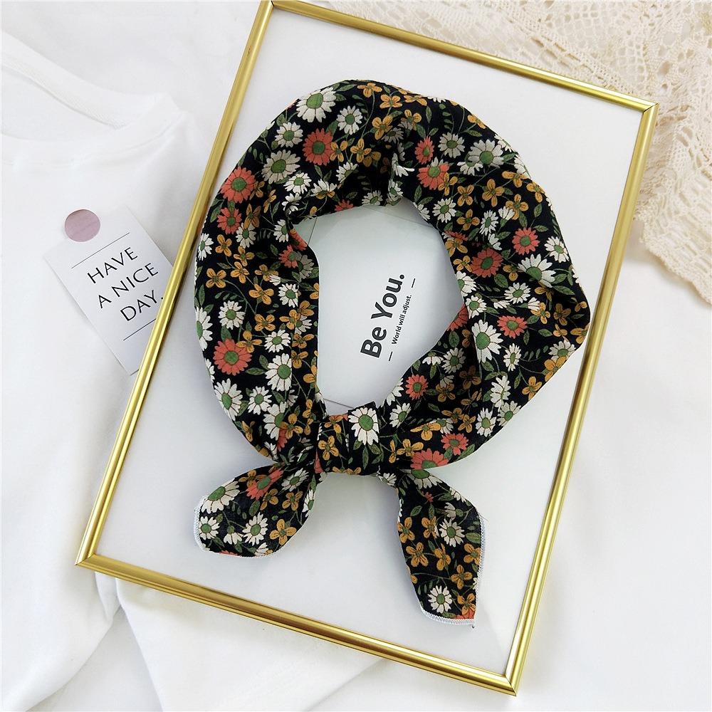 Pastoral Style Printed Silk Scarf Head Scarf Floral Kerchief Simple Scarf Hair Band  Women