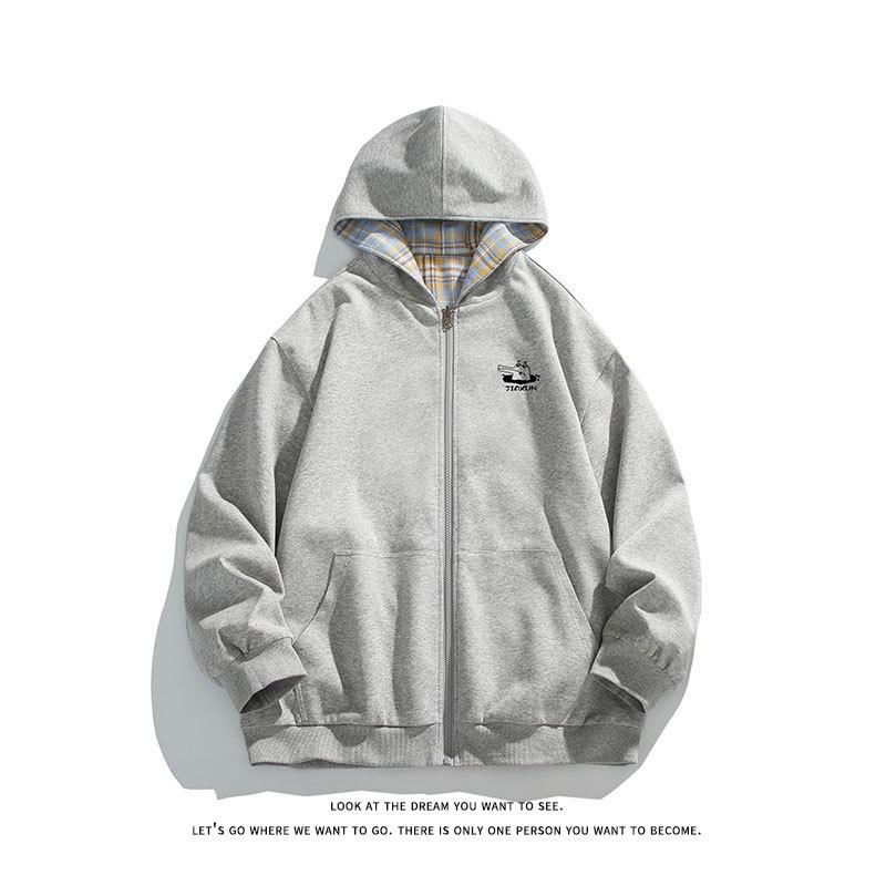 Vändbar kofta sweatshirt herr höst ny amerikansk modemärke avslappnad mångsidig par stor storlek huvjacka