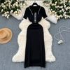 Fashionable Women's Short Sleeved Slim Knit Dress With Hip Hugging Design