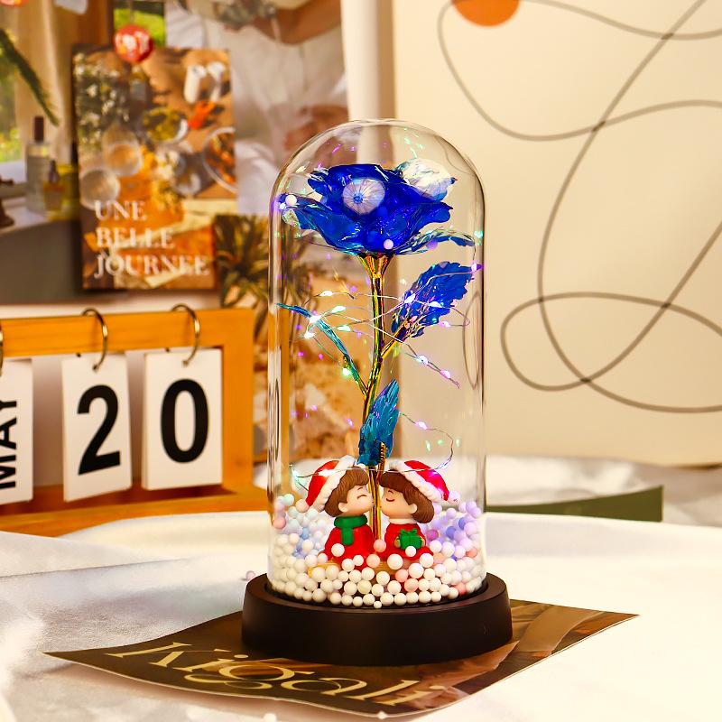 Rose Flower Preserved in Glass Dome with Night Light - Mother's Day or Birthday Gift Ornament