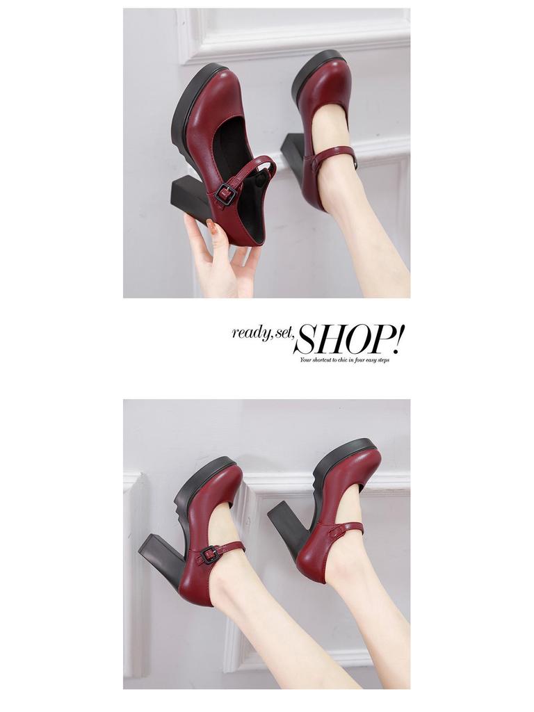 Spring & Autumn Round Toe Platform Chunky Heel Non-Slip Women's Shoes
