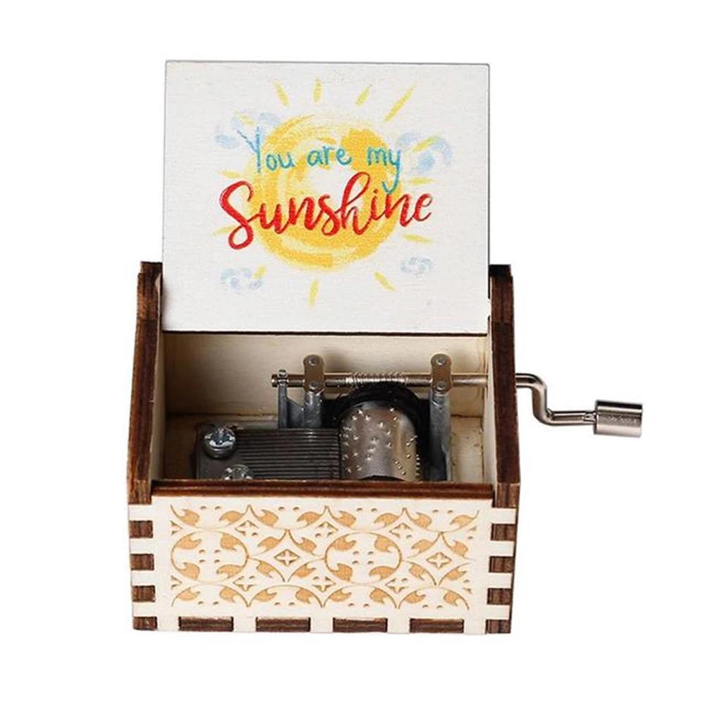 New You Are My Sunshine Music Box Color Printing Wooden Hand Crank Musical Box Birthday Present Valentine's Day Christmas Gift