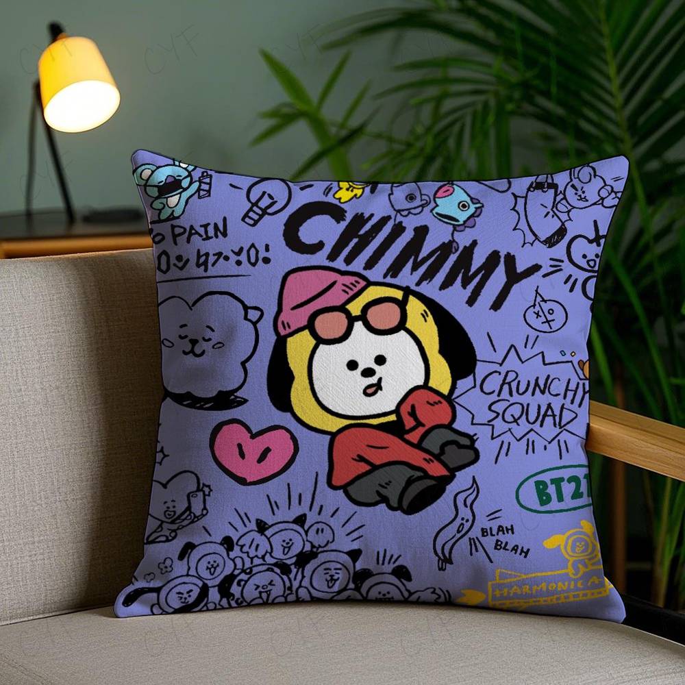 Niedlicher B-bt21s Anime Kissenbezug Sicheres Benutzerdefiniertes Foto Kissen, Farbechter Kissenbezug aus gebürstetem Fleece, Sicher für Mütter und Säuglinge.