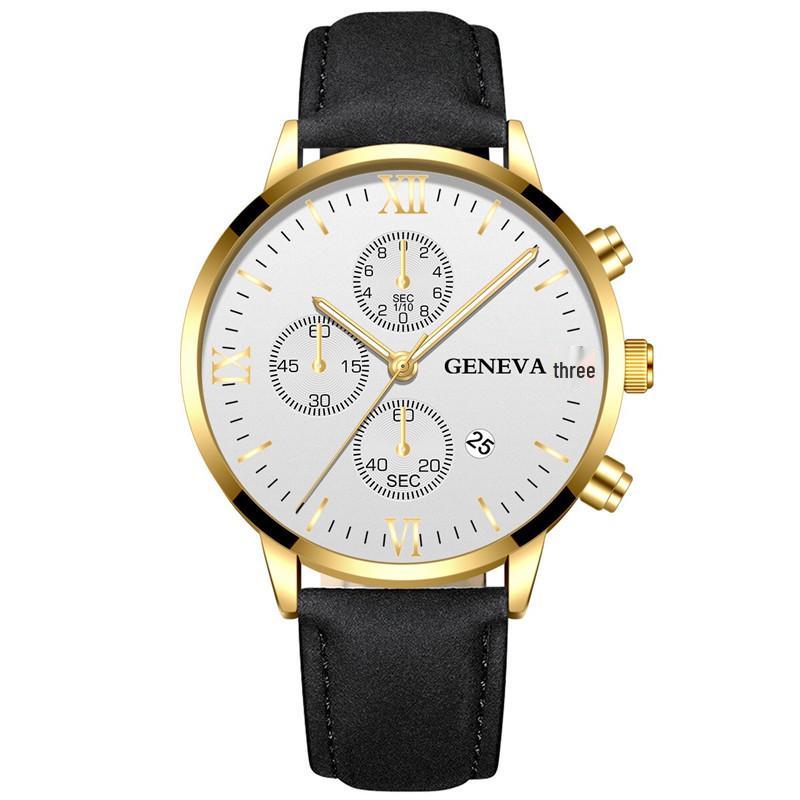 High-demand Men’s Geneva Quartz Watch – New Business & Casual Style with Calendar and Leather Strap.