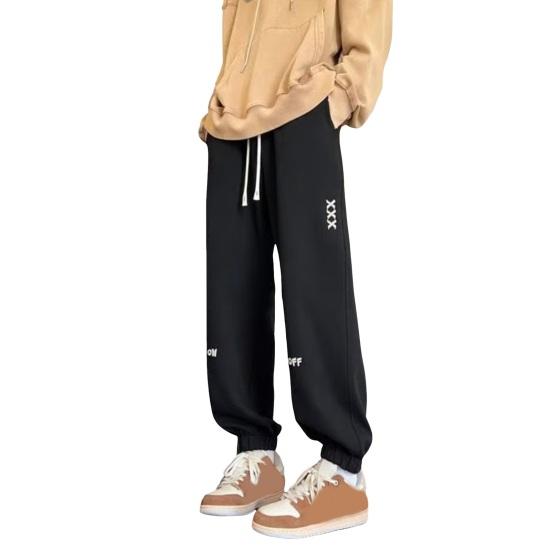 

Весна Осень Мужские Спортивные Штаны Свободные Затягивающиеся Эластичные Талии Карманы Ленты До Щиколотки Вышитые Буквы Упражнение M чёрный