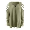 Women Sexy V-neck Collar Zipper Color Long Sleeve Fold Casual Blouse Tops