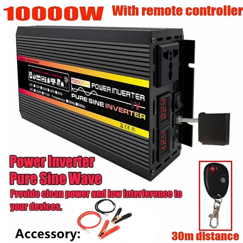 LCD Display Solar Power Inverter 12V 24V To 110V/220V Pure Sine Wave Voltage Transformer Car Charge Converter 8000/10000W