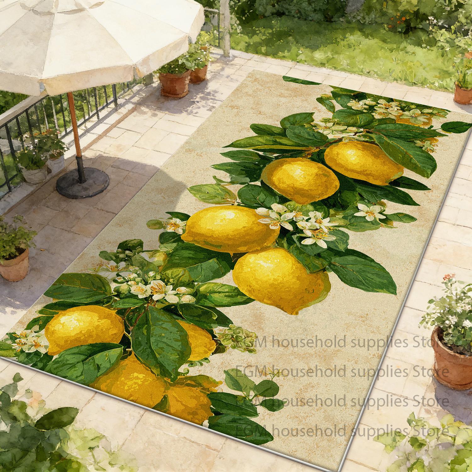 

Lemon Print Area Rug Stylish Living Room Decorative Kitchen Customizable Carpet Bedroom Entryway Non Slip Floor Mat Washable 60x90cm