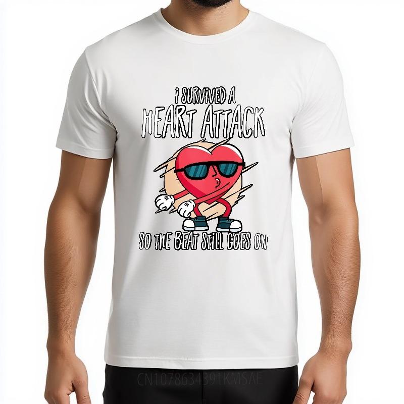 Cotton Summer Unisex tshirt I Survived A Heart Attack So The Beat Still Goes On Short Sleeve Cotton ONeck Top Tees