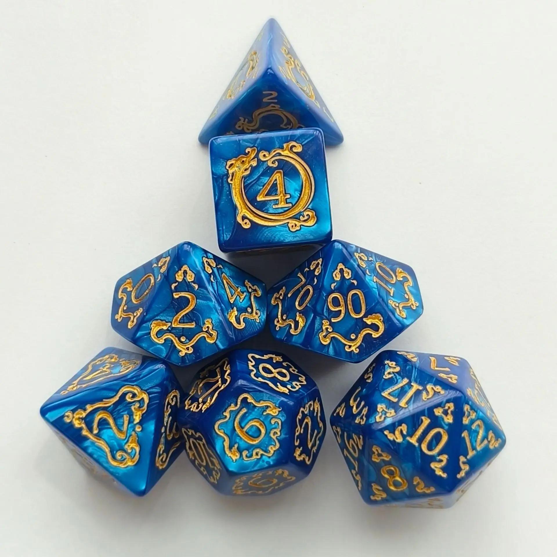 

Набор из 7 шт. Кубики DND с узором Дракона Многогранные кубики для Dungeons and Dragons TRPG RPG Настольные игры Коллекция кубиков в качестве подарка синий