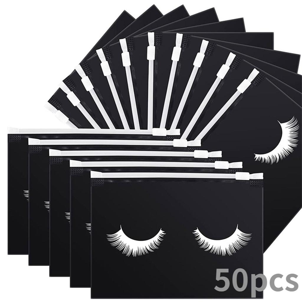 Stylish 50 Count Lash Bags Cute Eyelash Makeup Bags with Zipper