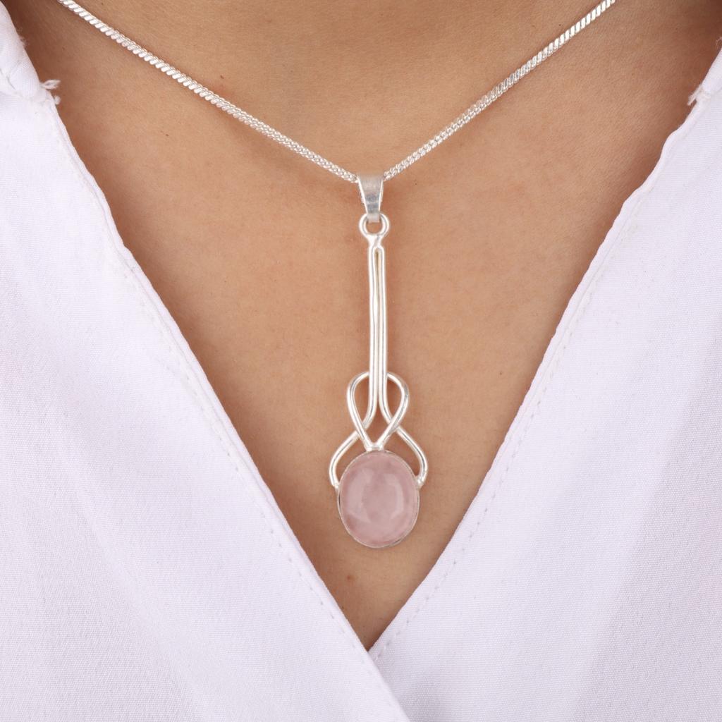 Rare Rose Quartz Gemstone 925 Sterling Silver Jewelry Handcrafted Pendant 1.79" PP-60-25