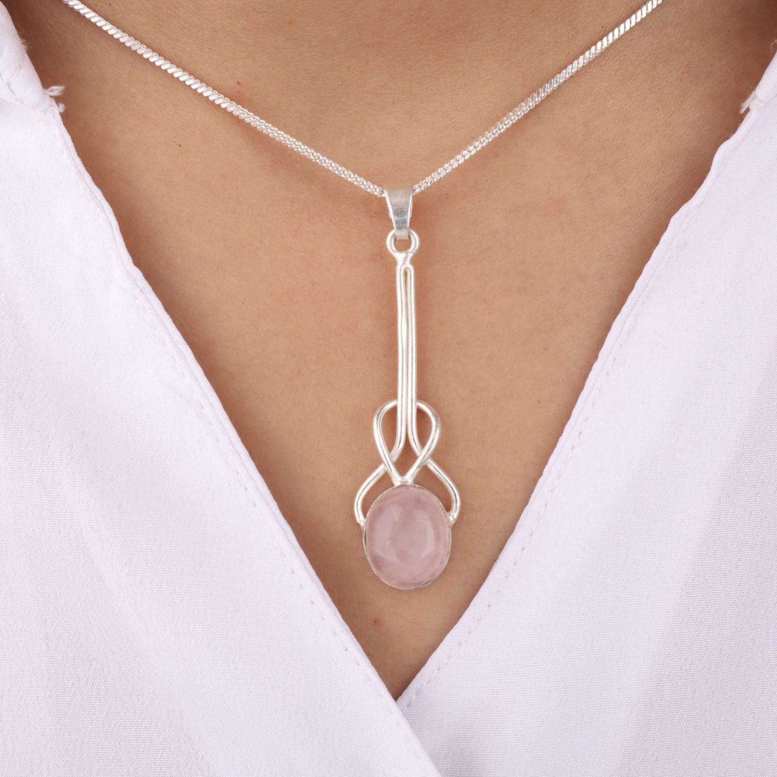 

Rare Rose Quartz Gemstone 925 Sterling Silver Jewelry Handcrafted Pendant 1.79 PP-60-25