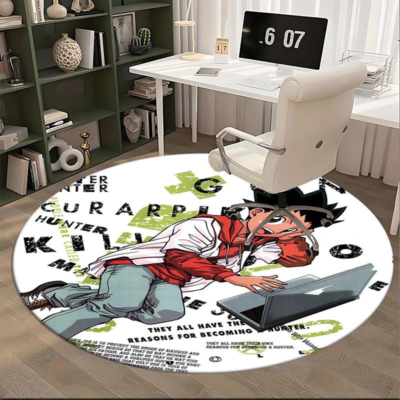 1pc Hunter x Hunter Killua Anime Cartoon Design Round Carpet for Office Chair Mat, NonSlip Rug, Home Decor, Living Room, Bedroom, Game Room