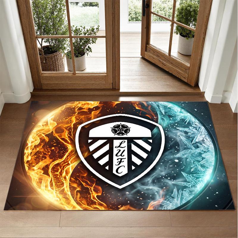 Leeds United Football Design Crystal Velvet Rug Soft Decorative Mat for Bedroom Entrance