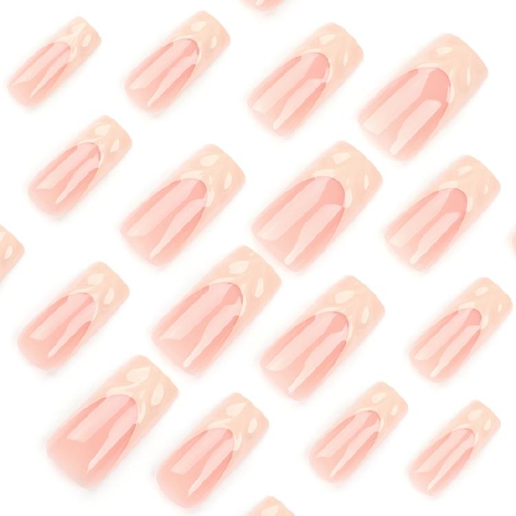24Pcs French Long Square False Nail with Glossy 3D Stripes Designs for Women and Girls Seeking Salon Styles Nail