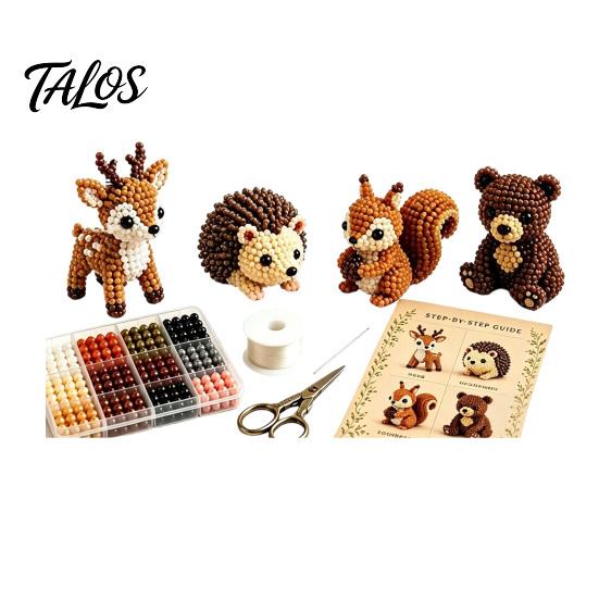 Beading Kit For Beginners Tiny 3D Beaded Animal Kit, Cute DIY with Colorful Beads and Easy Instructions, 4 Designs Handmade Jewelry Art Craft
