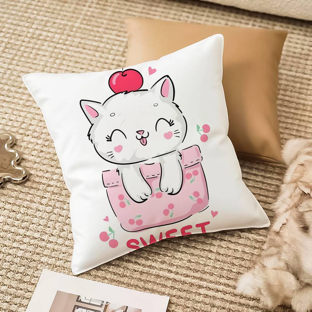 Anime Cute Cat Kitty Pillow Case Anti-dustmite Invisible Zipper Sofa Bed