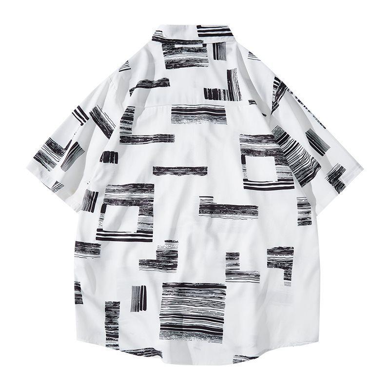 

Летняя ретро-модная дышащая рубашка для пары без глажки с принтованным воротником Extra Large (XL) белый