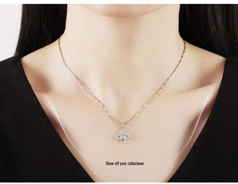 Min Yue 999 Sterling Silver Four-Leaf Clover Diamond Pendant Necklace for Women - Fashionable Light Luxury Design